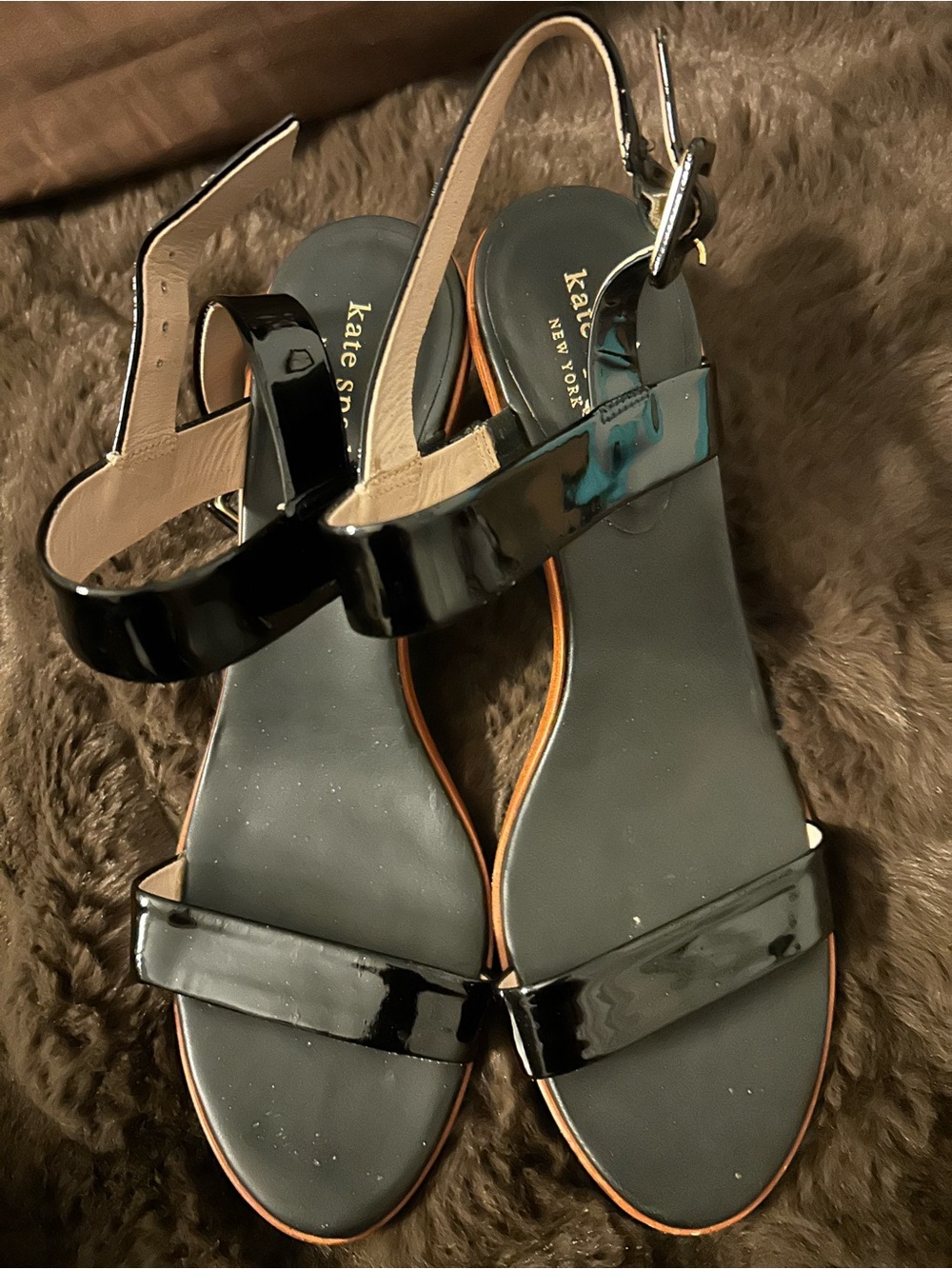 kate spade Black Patent Two-Strap Slingback Sandals